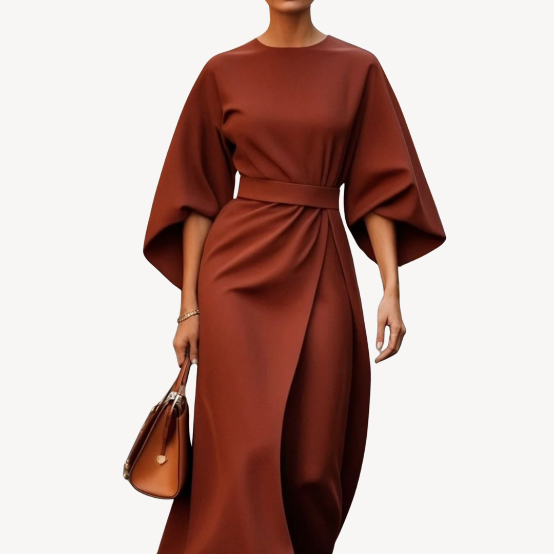 Maxi Dress Women's Elegant Draped Design with Statement Sleeves | E&W - 5 - Elenwear