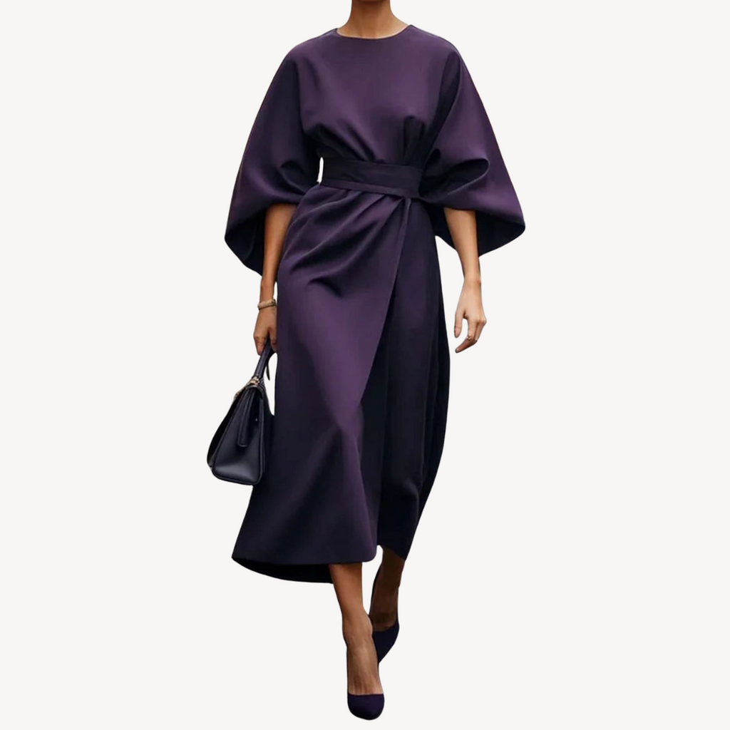 Maxi Dress Women's Elegant Draped Design with Statement Sleeves | E&W - 6 - Elenwear