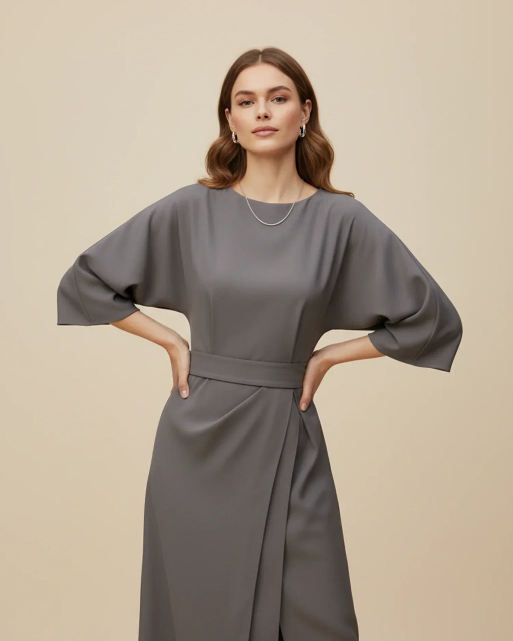 Maxi Dress Women's Elegant Draped Design with Statement Sleeves | E&W - 15 - Elenwear