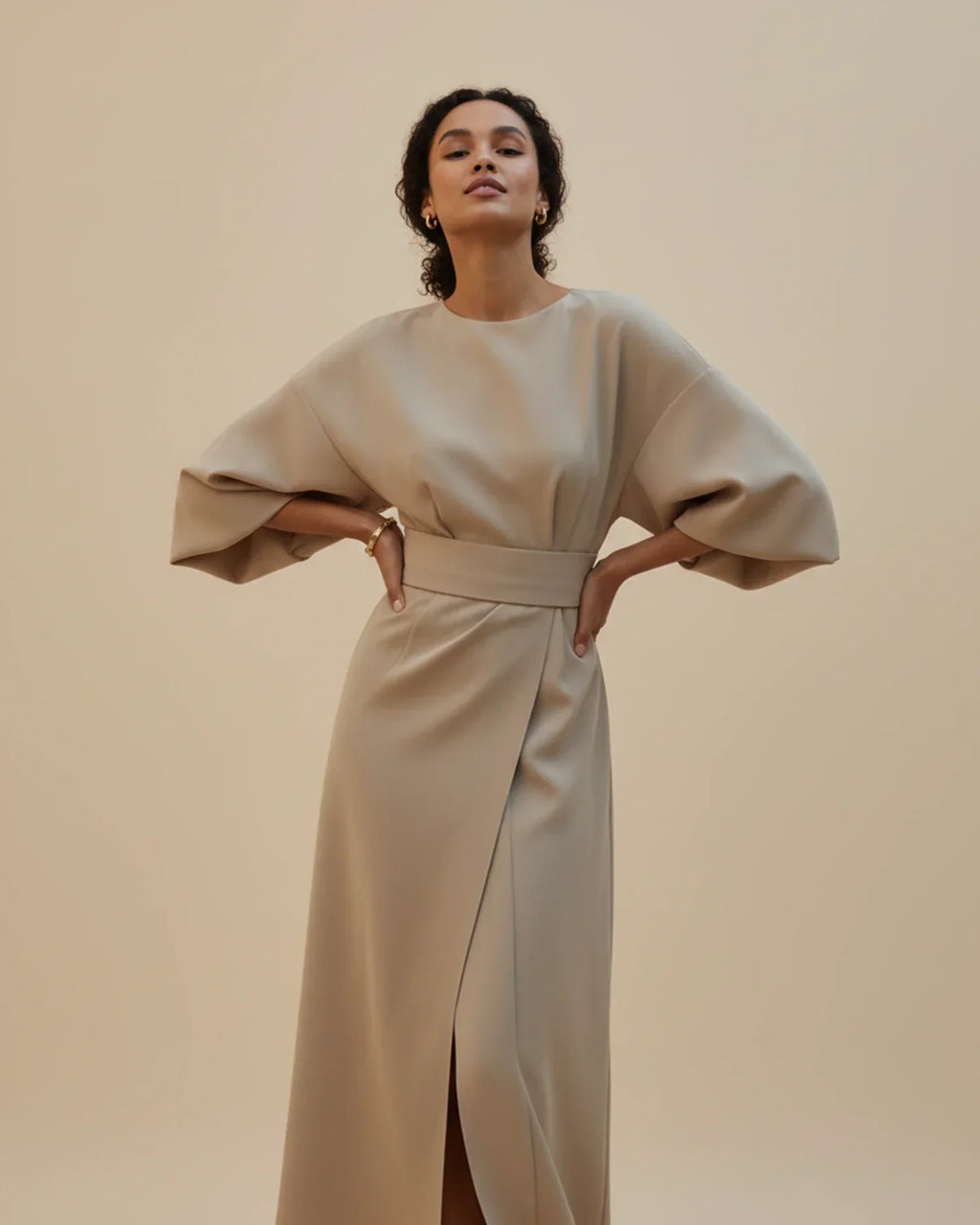 Maxi Dress Women's Elegant Draped Design with Statement Sleeves | E&W - 13 - Elenwear