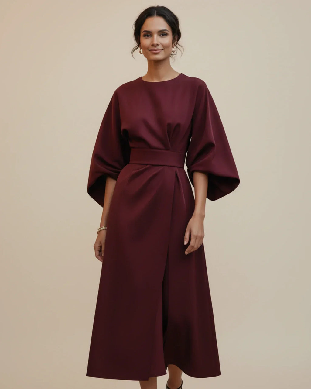 Maxi Dress Women's Elegant Draped Design with Statement Sleeves | E&W - 6 - Elenwear