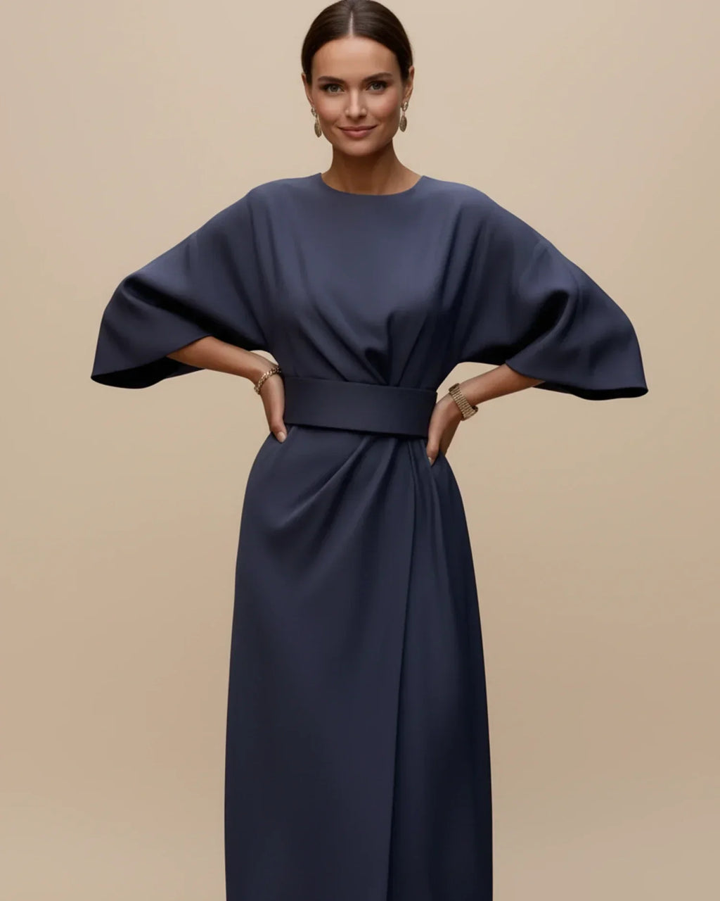Maxi Dress Women's Elegant Draped Design with Statement Sleeves | E&W - 11 - Elenwear