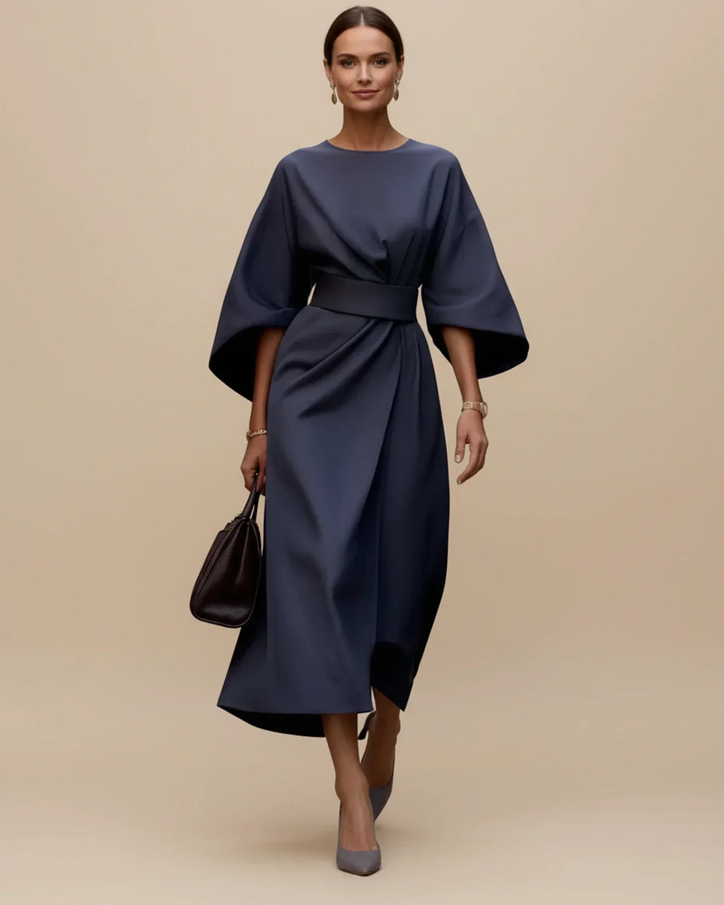 Maxi Dress Women's Elegant Draped Design with Statement Sleeves | E&W - 12 - Elenwear