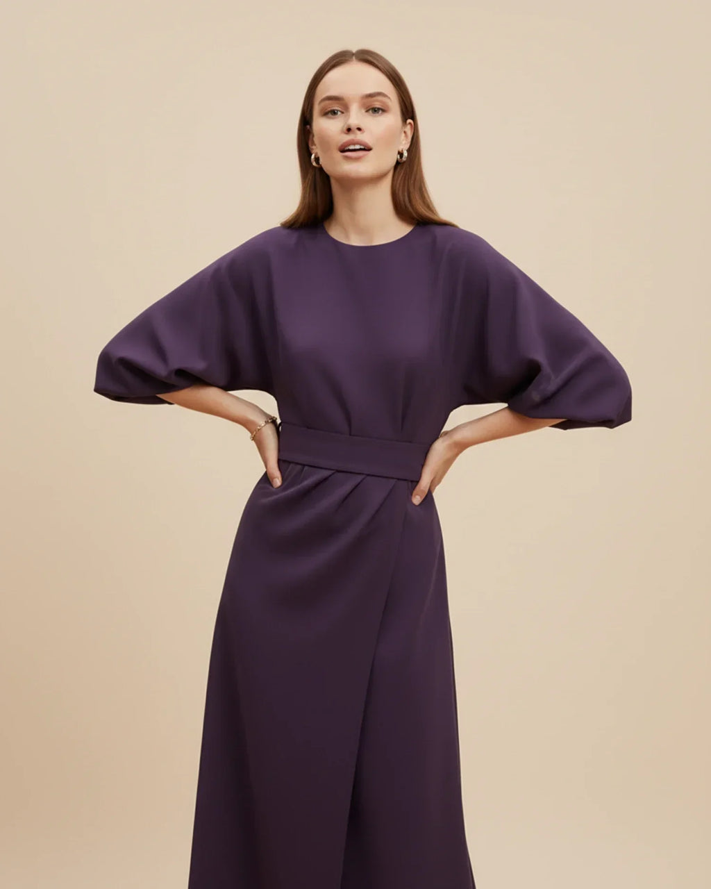 Maxi Dress Women's Elegant Draped Design with Statement Sleeves | E&W - 9 - Elenwear