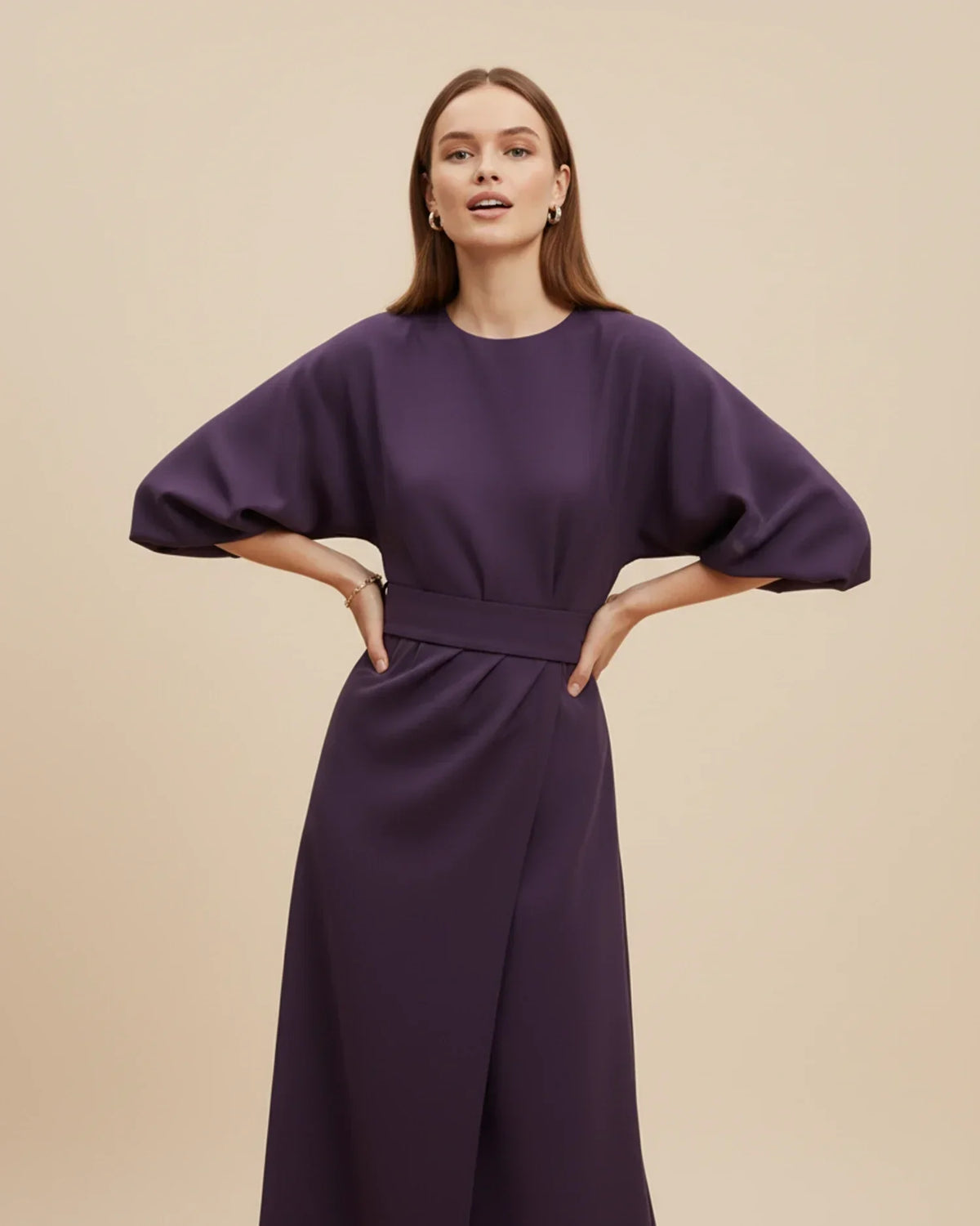 Maxi Dress Women's Elegant Draped Design with Statement Sleeves | E&W - 9 - Elenwear