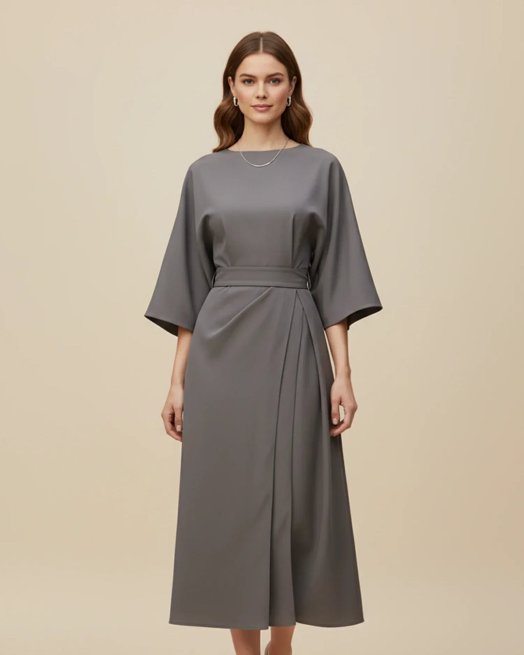 Maxi Dress Women's Elegant Draped Design with Statement Sleeves | E&W - 4 - Elenwear