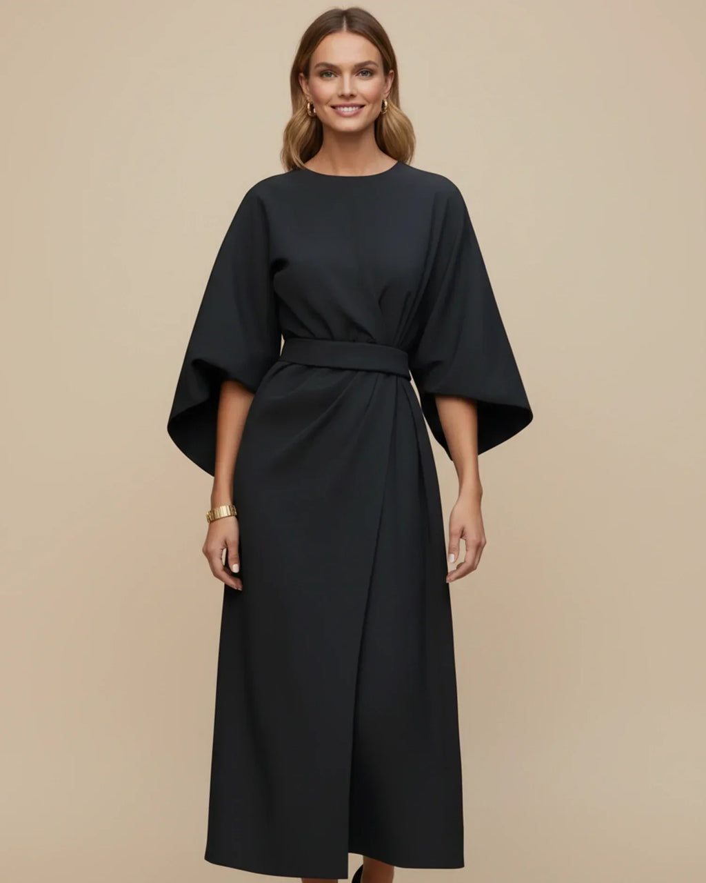 Maxi Dress Women's Elegant Draped Design with Statement Sleeves | E&W - 1 - Elenwear
