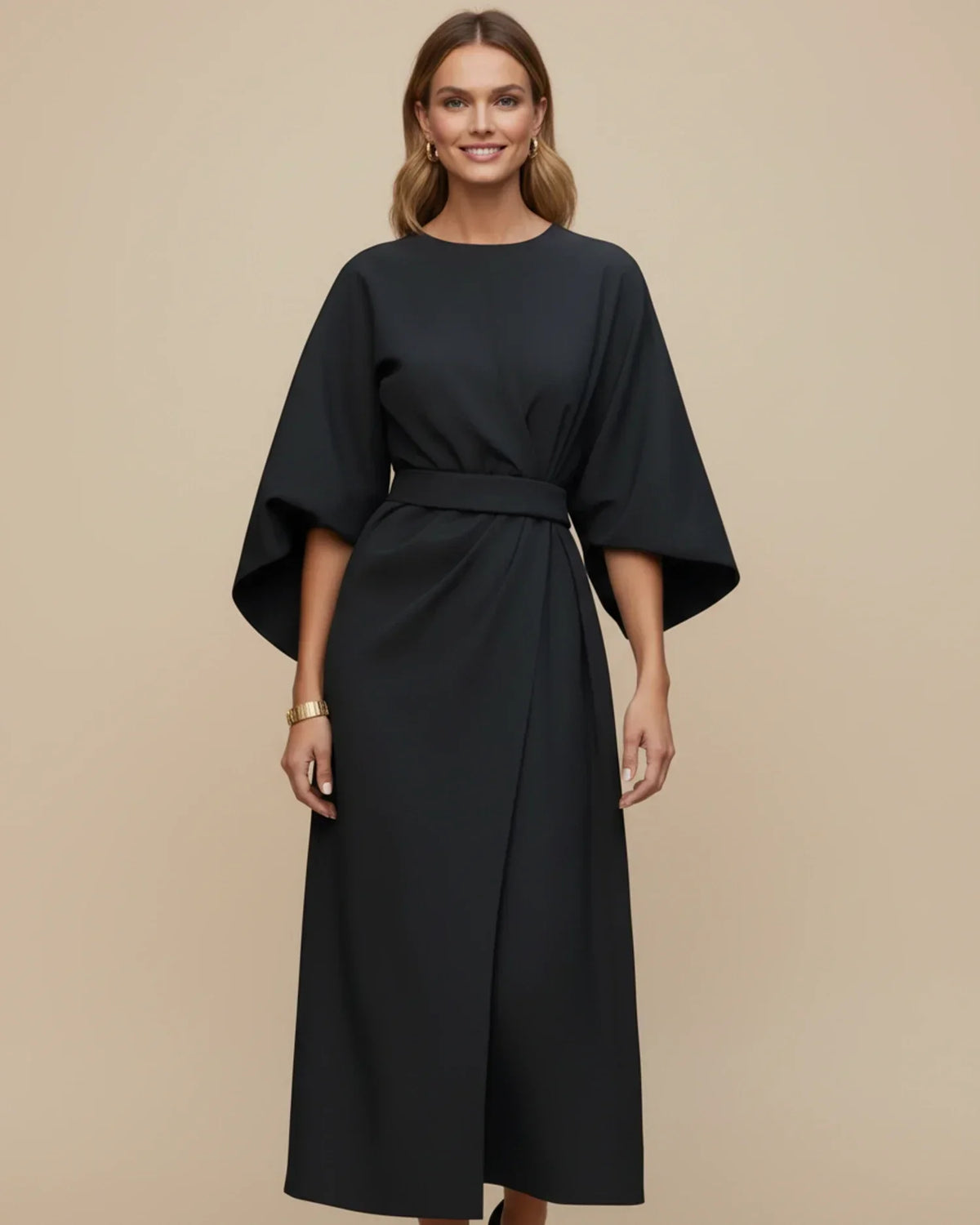 Maxi Dress Women's Elegant Draped Design with Statement Sleeves | E&W - 1 - Elenwear