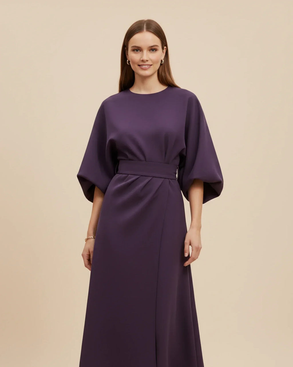 Maxi Dress Women's Elegant Draped Design with Statement Sleeves | E&W - 2 - Elenwear
