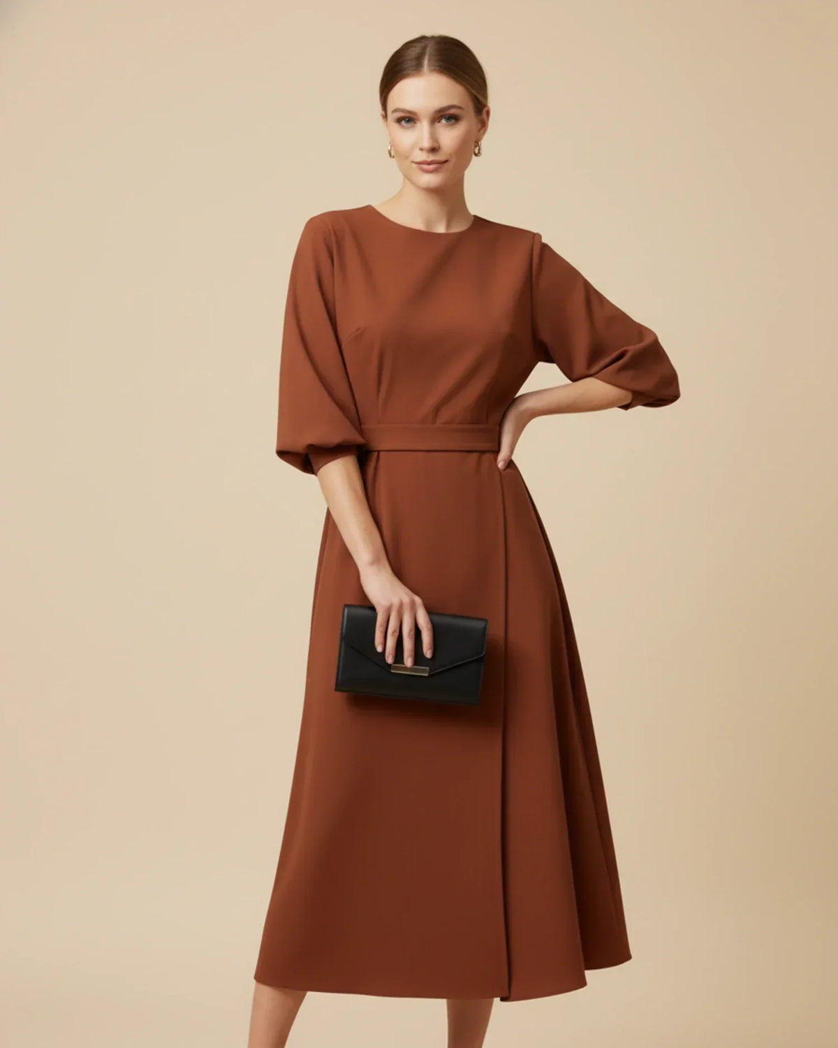 Maxi Dress Women's Elegant Draped Design with Statement Sleeves | E&W - 17 - Elenwear