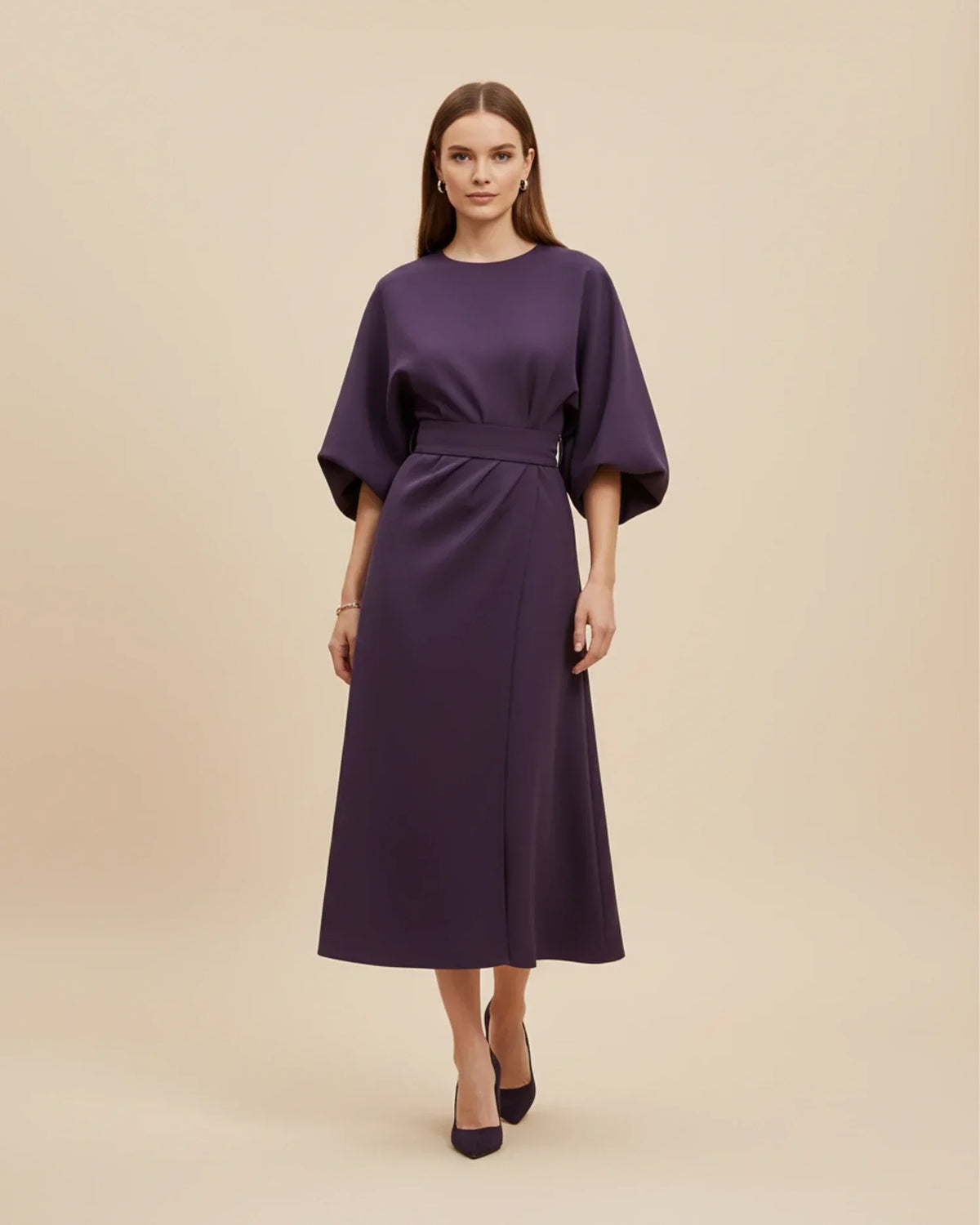 Maxi Dress Women's Elegant Draped Design with Statement Sleeves | E&W - 10 - Elenwear