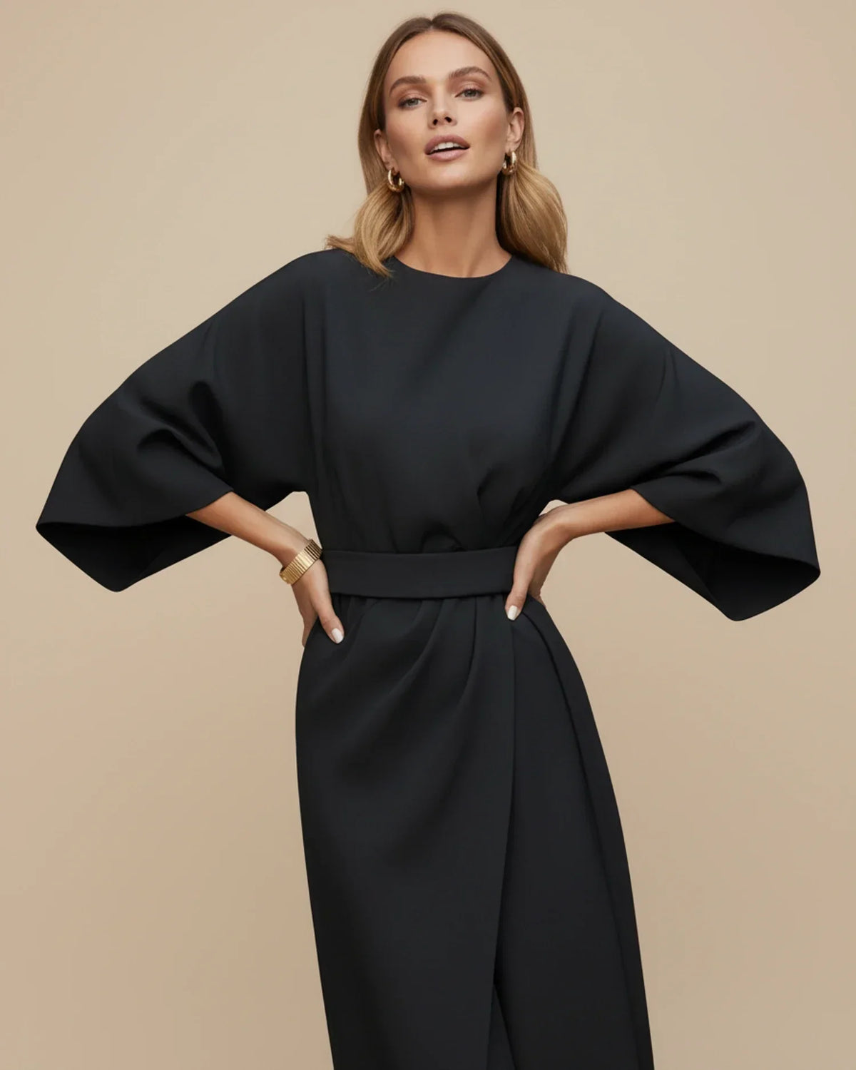 Maxi Dress Women's Elegant Draped Design with Statement Sleeves | E&W - 7 - Elenwear