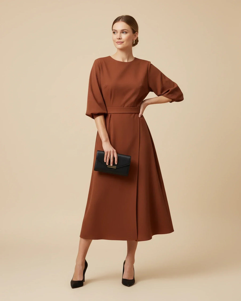 Maxi Dress Women's Elegant Draped Design with Statement Sleeves | E&W - 18 - Elenwear