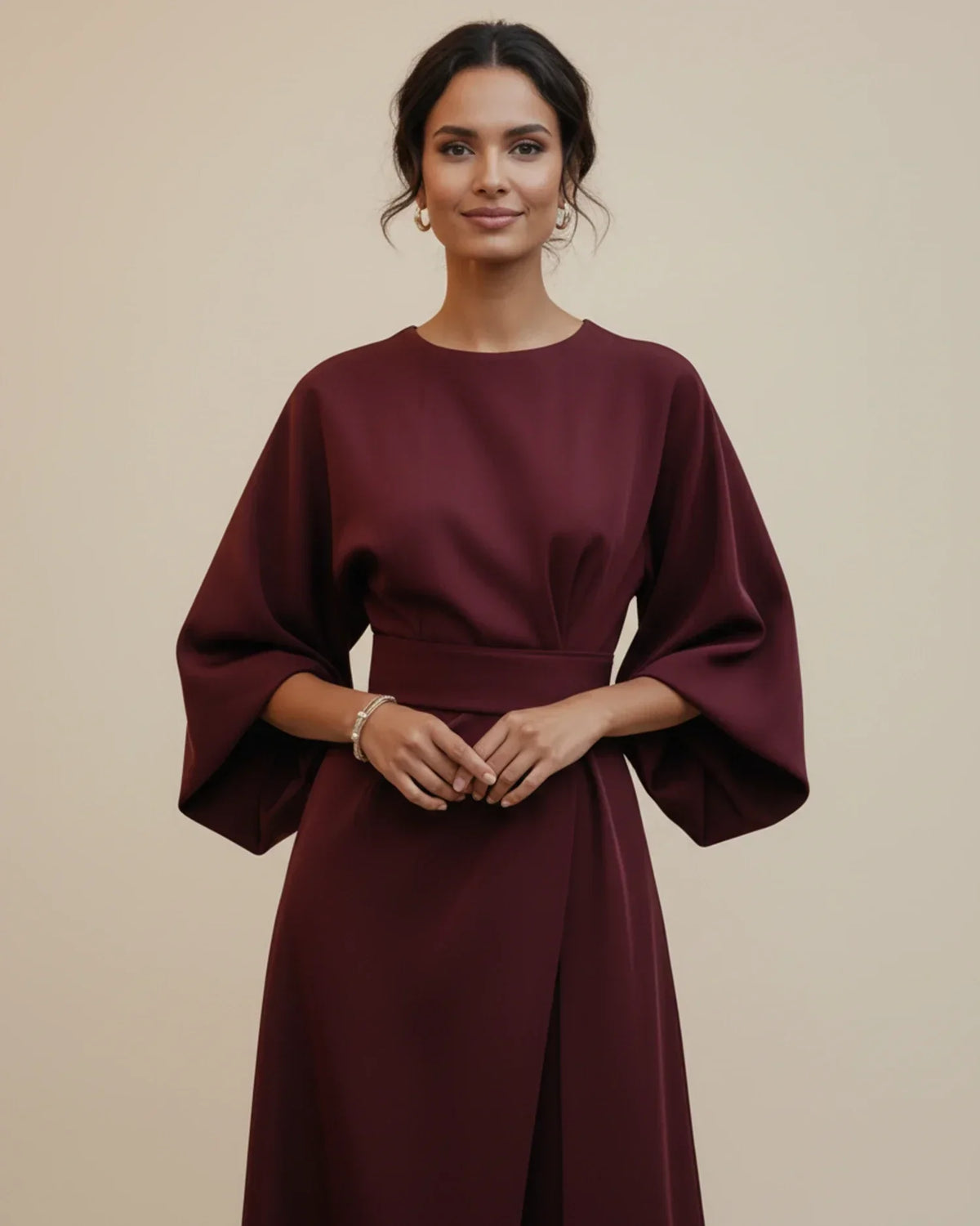 Maxi Dress Women's Elegant Draped Design with Statement Sleeves | E&W - 19 - Elenwear