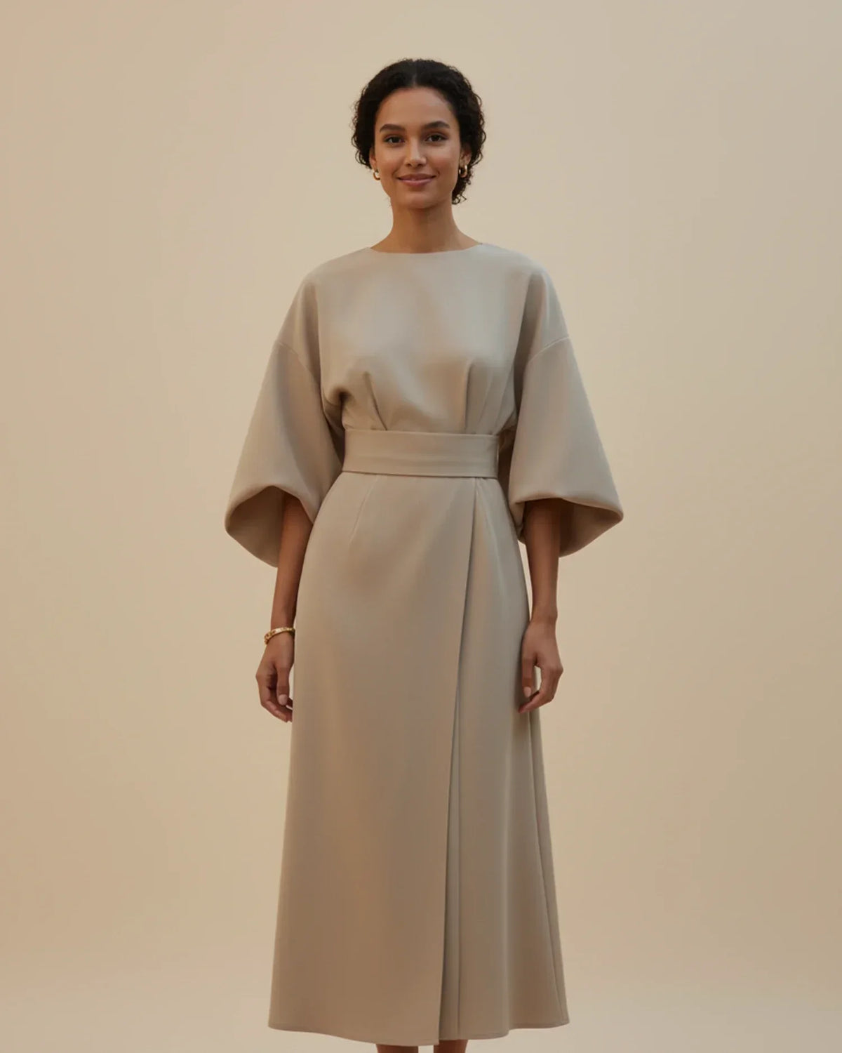 Maxi Dress Women's Elegant Draped Design with Statement Sleeves | E&W - 3 - Elenwear