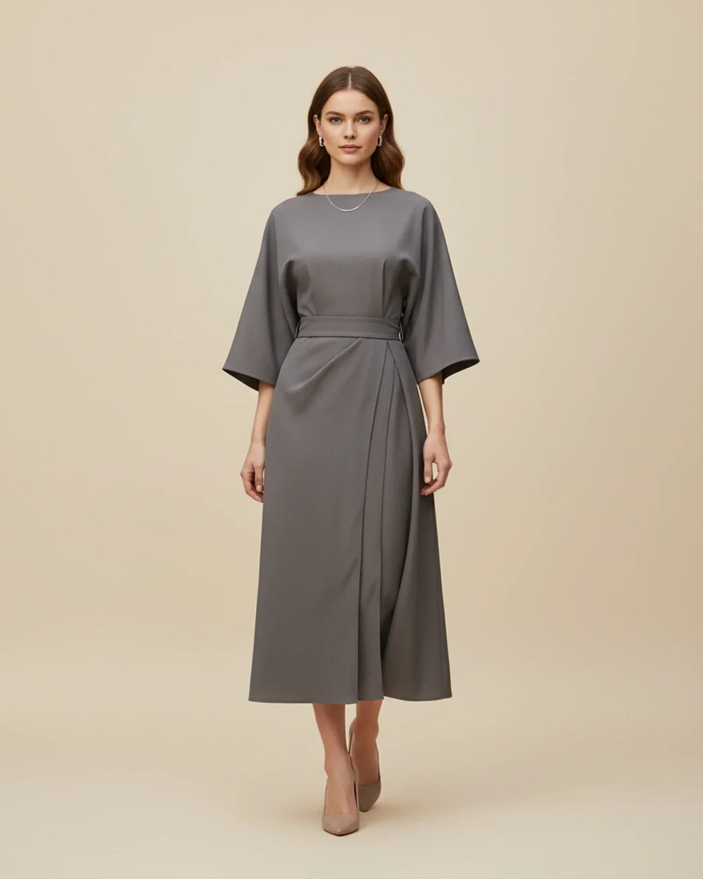 Maxi Dress Women's Elegant Draped Design with Statement Sleeves | E&W - 16 - Elenwear