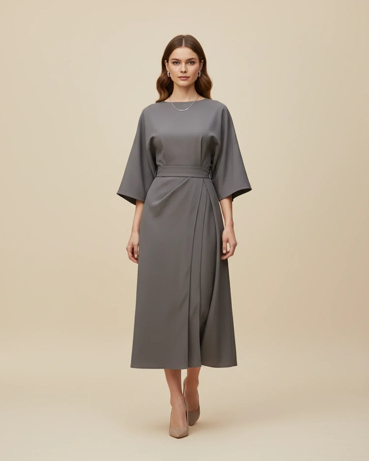 Maxi Dress Women's Elegant Draped Design with Statement Sleeves | E&W - 16 - Elenwear